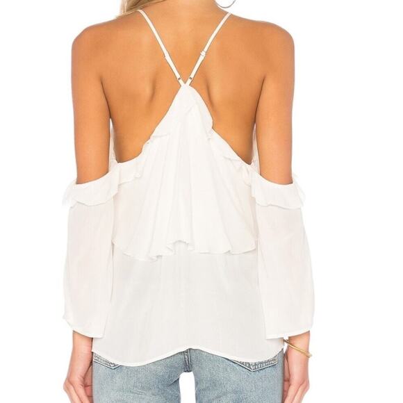 Paige 100% Silk Luciana Top in White Size Small Off Shoulder Sleeve Boho Halter - Picture 2 of 15